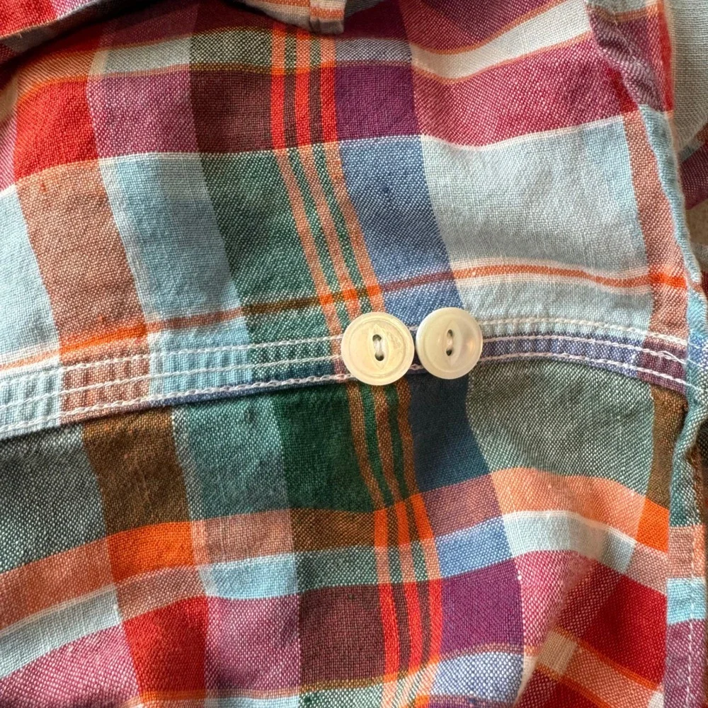 Vintage Y2K Polo Ralph Lauren Silk‎ Linen Plaid Shirt XL Madras Heritage Preppy